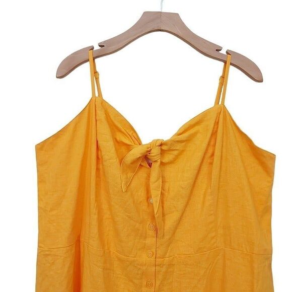 Sofia Vergara Midi Dress 2X Yellow Tie Front Spaghetti Strap Button Linen Blend - Picture 5 of 12